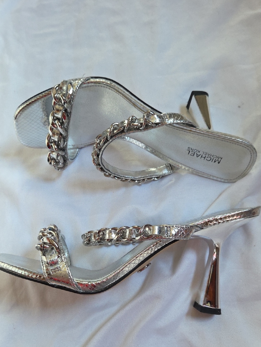 Michael Kors Metallic Silver Chain Strap Heels